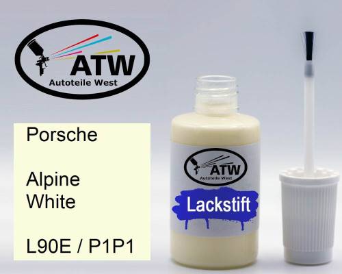 Porsche, Alpine White, L90E / P1P1: 20ml Lackstift, von ATW Autoteile West.